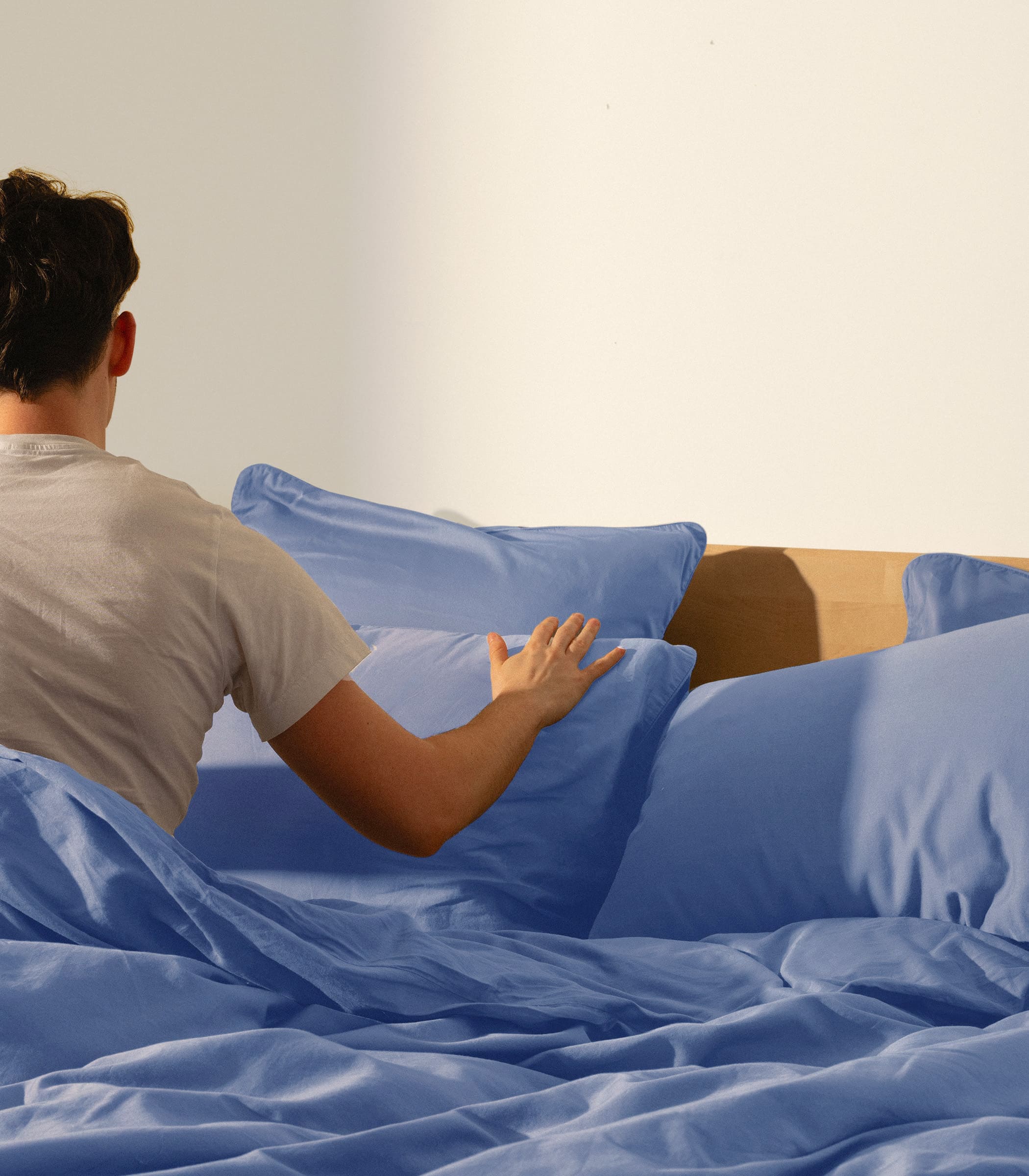 Drap housse en satin de coton - Bleu zephir - Image 3