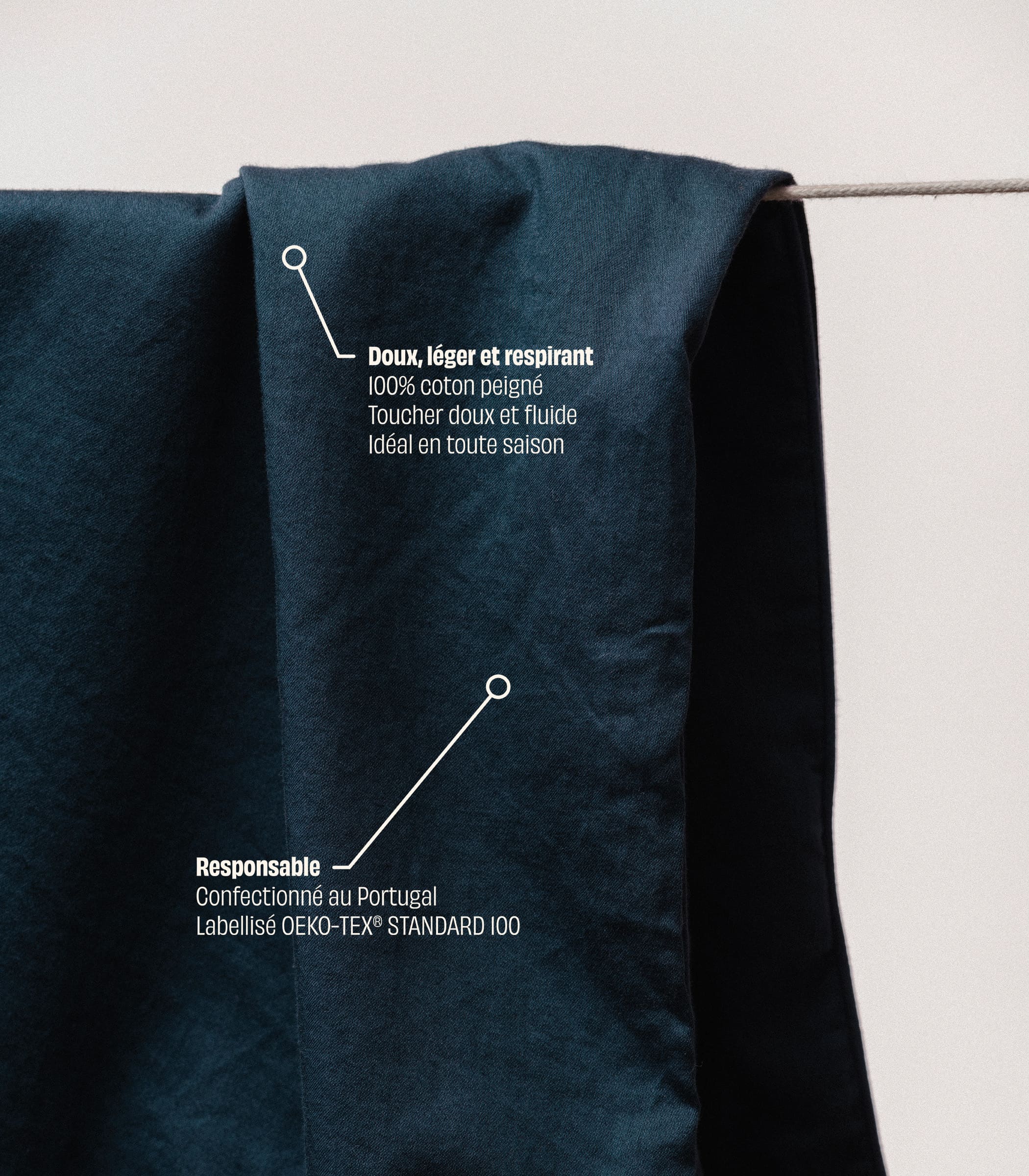 Drap housse en satin de coton - Bleu Tediber - Image 3