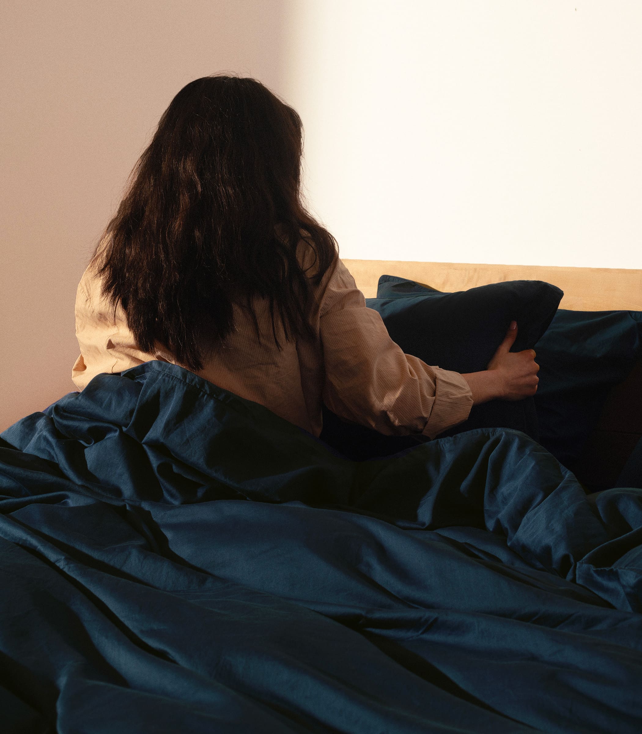 Drap housse en satin de coton - Bleu Tediber - Image 4