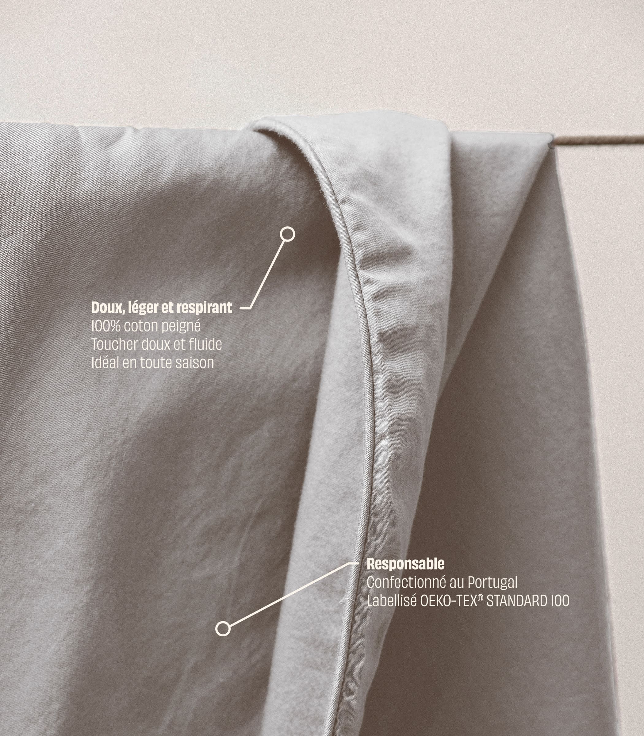 Drap housse en satin de coton - Gris Ecume - Image 3