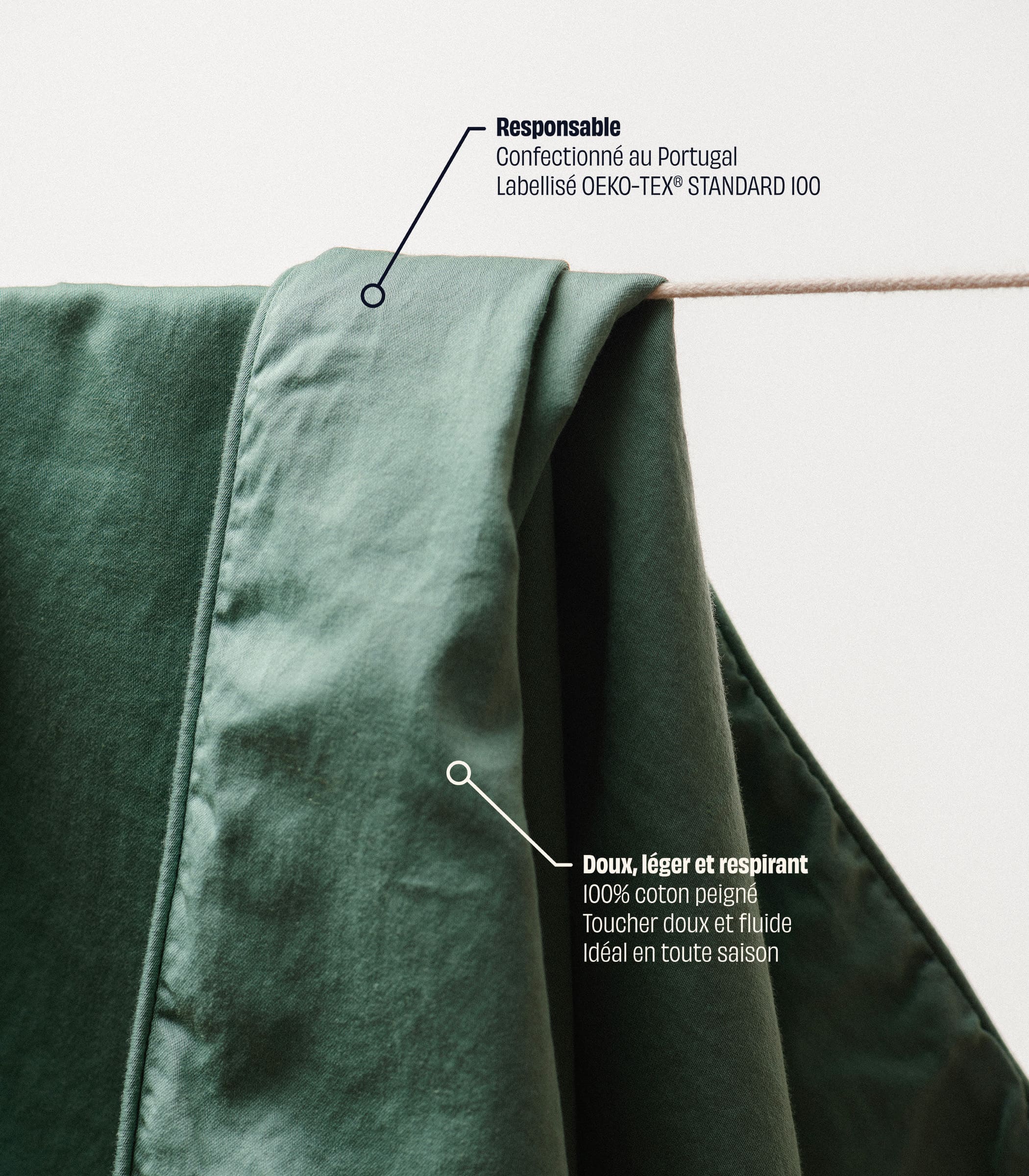 Drap housse en satin de coton - Vert sauge - Image 3