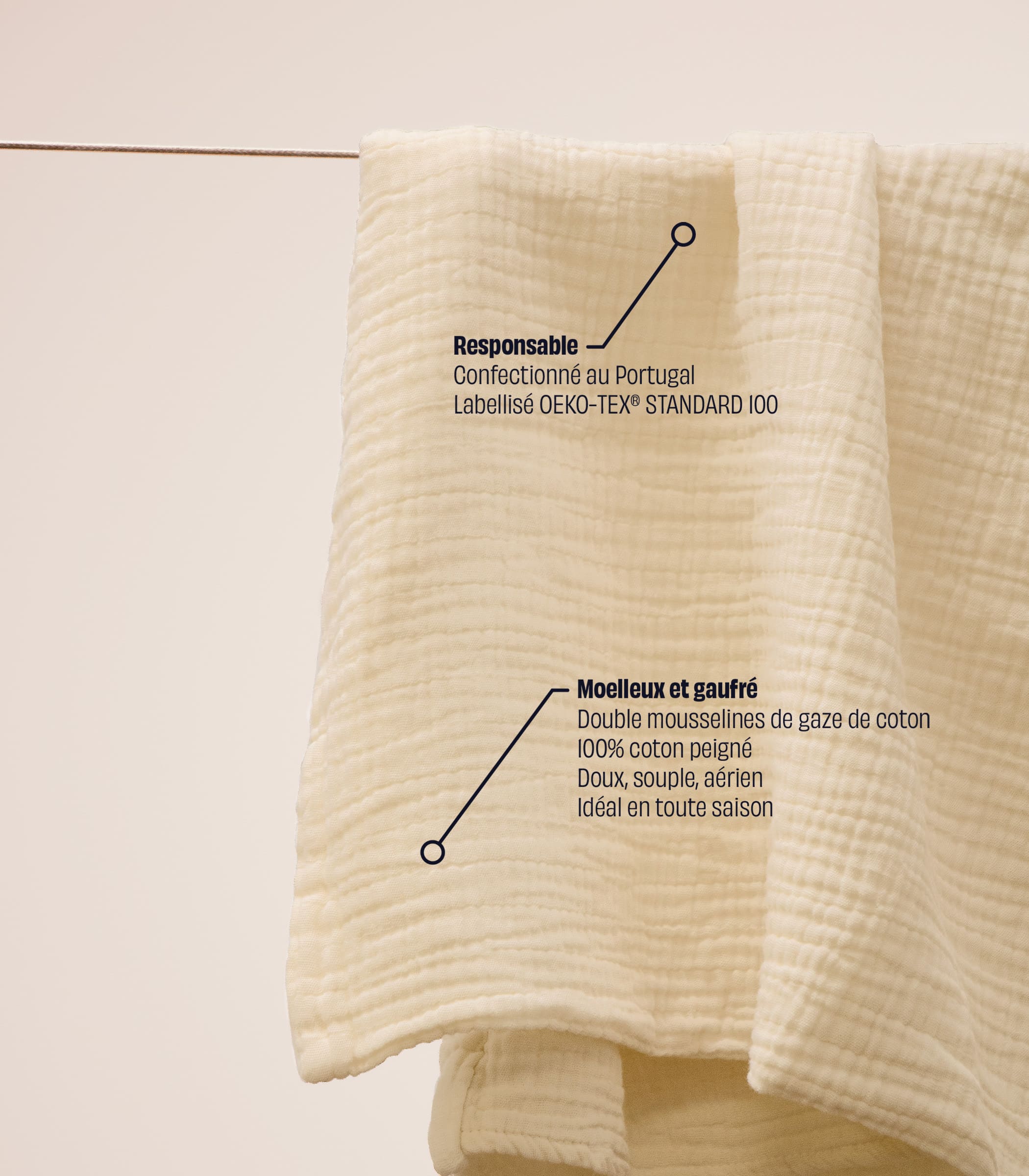 Drap housse en gaze de coton - Blanc vanille - Image 3