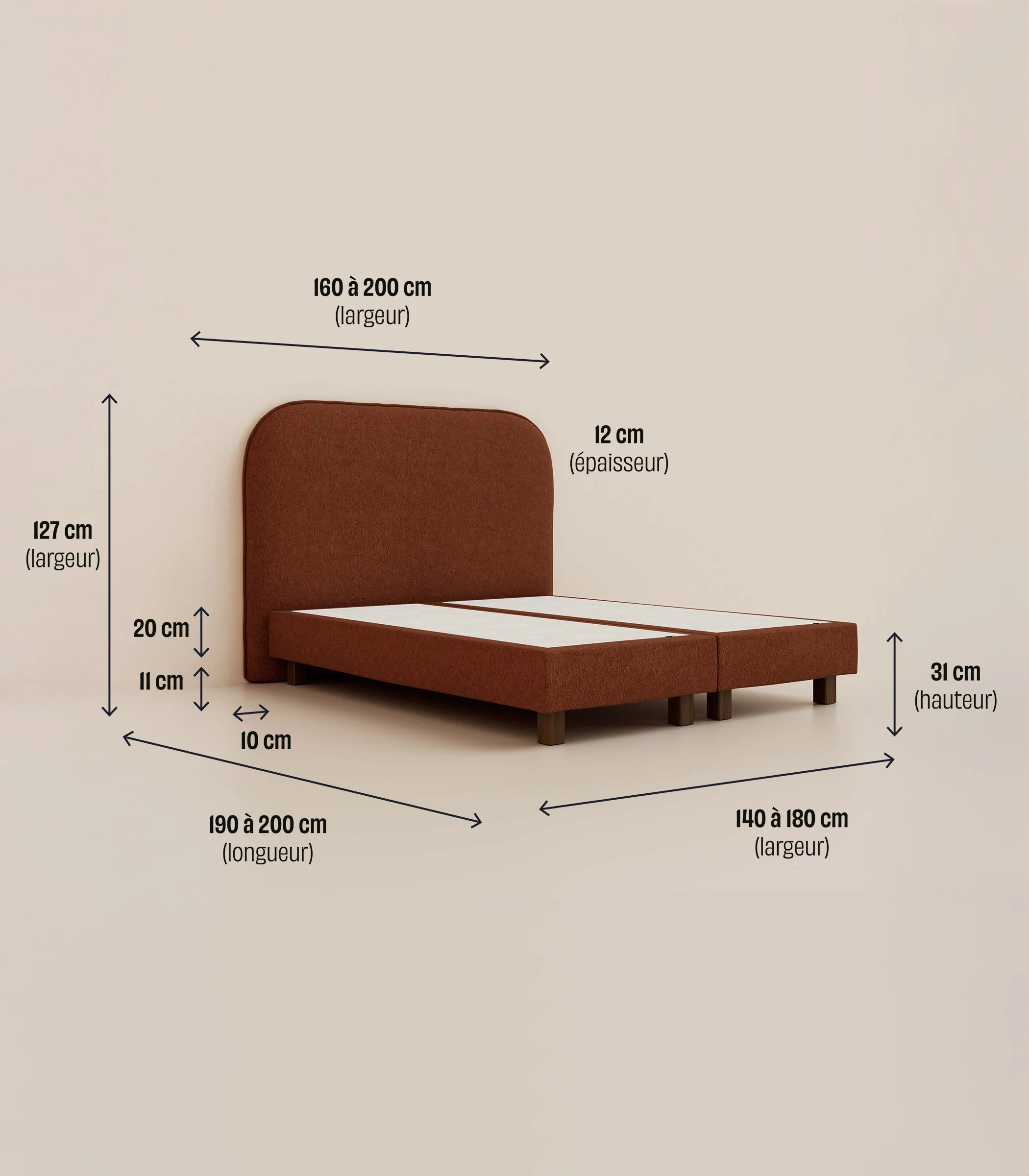 Lit boxspring - Acajou velouté - Image 6